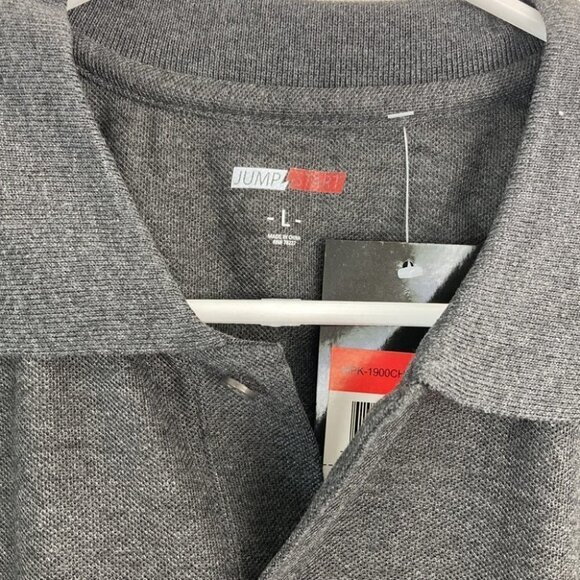 Jumpstart Men's Short Sleeve Polo Cotton Shirt DD7 Charcoal Black/Grey Large - Picture 2 of 6